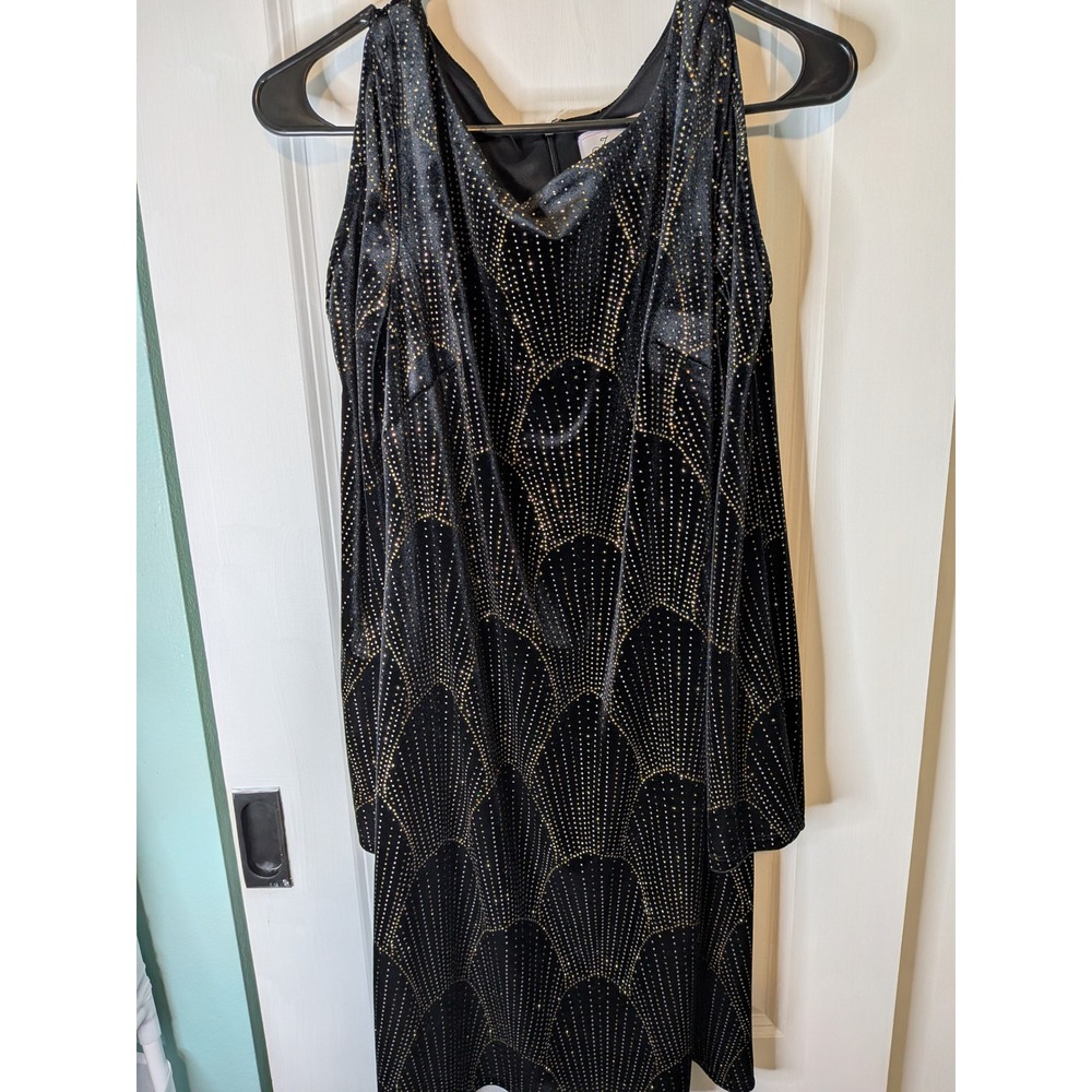 Jessica H Black Gold Velvet Art Deco Cold Shoulder Sheath Dress Womens 6